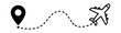 © gerik_a - Airplane travel route icon, flight path with map location marker navigation vector on transparent background