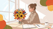 © Citra - Woman arranging autumn flowers by window, cozy home, creative work