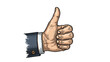 © Vectorian - Classic vintage illustration of a human hand giving a confident thumbs-up gesture, symbolizing approval, success, good luck, and positive affirmation.