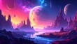 © Janah - Surreal landscape with purple mountains, planets, and celestial hues