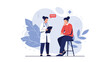 © Luther - Professional female doctor in a white coat consulting with a female patient sitting on a stool in a clean modern medical office environment.