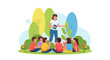 © LENI - Teacher Reading Book to Children in Nature - Outdoor Education Illustration