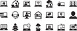 © MDSHAHIN - Remote work icon set in clean outline style for freelance, home office, online collaboration and web UI