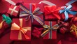© Sondra - red gift boxes various sizes tied with colorful ribbons