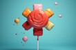 © juliars - Abstract sweet lollipop creation with vibrant colors and dripping paint on a blue background