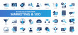© Riskyx - Set of 30 collection of marketing and seo icons suitable for web and mobile application. Set of glyph blue style icons with marketing, seo, branding, analytics, traffic, and more icons.