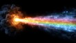 © tahir xh - An intense, circular burst of fiery orange energy explodes in the darkness, generating a spectacular stream of vibrant, pixelated rainbow light.
