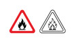 © rsvect02 - Warning signs of fire and flame icons in triangle shapes with red and black outline
