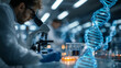 © Sardar - High tech biotechnology laboratory with scientists performing genetic analysis, DNA sequencing, CRISPR research, molecular biology, advanced medical innovation environment