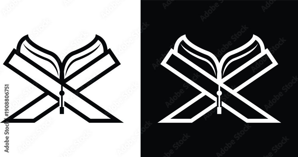 Rehal Icon Minimal and modern Quran icon featuring an open holy book placed on a ...