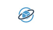© Ike Setiyorini - Blue cube with orbiting ring symbol.