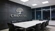 © Morgan - Modern corporate conference room interior with creative branding wall,professional business meeting space,contemporary office design,team collaboration,leadership and corporate identity concept