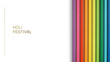 © Wachidatul - Clean, full-width header master slide template vector. Thin gold foil lettering 'Holi Festival' on the left. Right side features a minimalist, vertical 3D color strip gradient. Elegant corporate heade