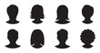 © MDABDUR - Set of diverse human head silhouettes, men and women hairstyles, user avatar icons vector