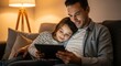 © Lunapix - Father and daughter bonding while watching a movie on a tablet at home