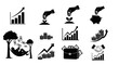 © MD - A collection of black silhouette icons representing financial growth investment and economic prosperity concepts high quality professional detailed modern