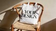 © Sharma - Canvas tote bag mockup on wooden chair,stylish lifestyle product presentation for eco branding,custom logo display,fashion marketing and minimalist design concepts