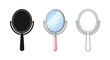 © Sanaullah - Set of three handheld vanity mirrors illustrations in silhouette, color, and outline