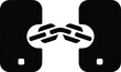 © Mainul - Black icon of two smartphones linked by a broken chain mobile device
