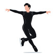 © Satoru Sketches - male figure skater dressed in a sleek black bodysuit, ice skating Illustration
