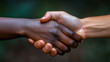 © sommersby - Close-up of two hands with different skin tones shaking firmly, symbolizing unity, diversity, cooperation, partnership, and strong agreement between people from different backgrounds.