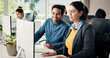 © P2000/peopleimages.com - Office, talking and business people on computer for meeting, seo review and online project. Coworking, startup team and workers on tech for kpi research, marketing campaign or planning for feedback