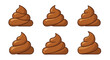 © Fiaz - Set of six brown cartoon poop emojis in various orientations on white background for fun and creative design.