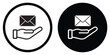 © bibin - Modern icon set featuring supportive hands with symbolic elements: mail, chat, mute, clock, and growth chart. Perfect for communication, time management, silence, and efficiency.