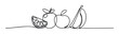 © Pro Designs - A seamless one line drawing depicting fresh fruits like a zesty citrus slice, a round apple, and a curved banana, ideal for healthfocused marketing and kitchen aesthetics.