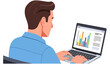 © Hafiz - Young businessman or analyst working on laptop analyzing financial charts and data statistics. Concept of market research, data science, and professional office work. Flat vector illustration