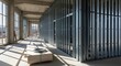 © Desmon - Interior construction site showing metal stud framing installation