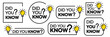 © IQ art_Design - Did you know box frame big set. Did you know text in speech bubble blank template with message and question. Box frame with bulb icons, badge, label, flat vector, isolated illustration.
