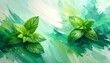© Rahmat - Fresh green mint leaves close-up on water droplets natural background