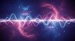 © Rio - 宇宙空間を鮮やかに彩りダイナミックに脈動する青とピンクの光の波は未来的なエネルギーを表現しテクノロジーの進化とデータの流れを幻想的に示す. AI Generated