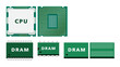 © SHIROKUMA-DESIGN - CPU and DRAM Main Memory Explanation Diagram Showing Volatile System Memory Access, Bandwidth and Performance for Beginner Computer Architecture Education