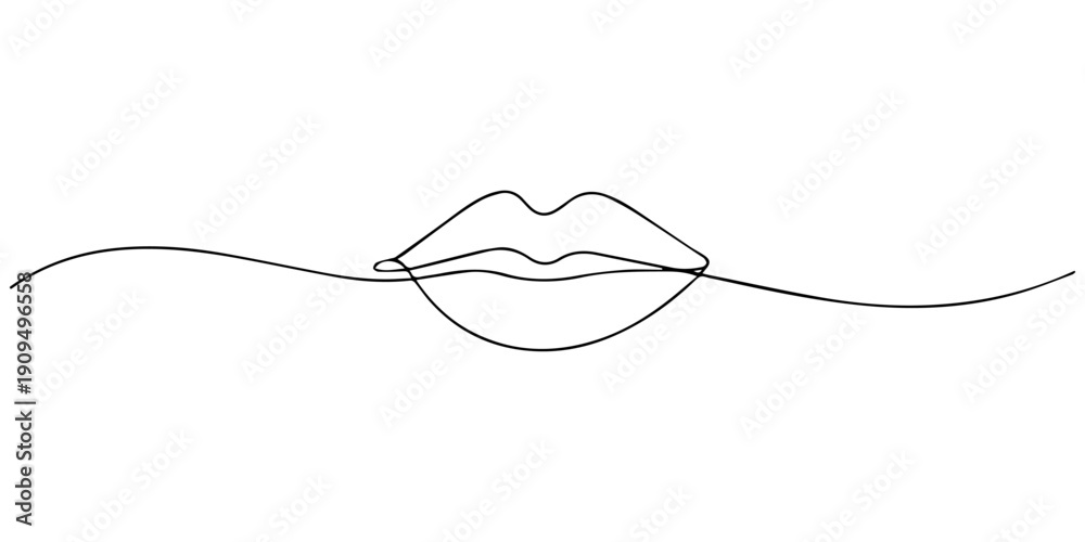 Human Lips Continuous Line Icon, Lips continuous one line drawing ...