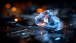 © Denis Yevtekhov - Secure digital world with vibrant glowing cloud icon featuring prominent padlock, robust data protection, advanced cybersecurity on futuristic circuit board, defocused background, with copy space
