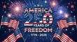 © Nusrat - Festive america 250 years of freedom celebration with fireworks display and multiple american flags set against dark blue night sky background with sparkling light effects for national anniversary