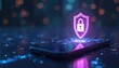 © Vadym - Digital shield with padlock symbol hovers over smartphone screen, symbolizing online payment security and data protection. Cyber safety, privacy, mobile banking concept.