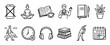 © Happy Carrot - Hand-drawn icon set of self-care activities and hobbies for mental health and digital detox, featuring meditation, reading, walking, and journaling in a simple line art style