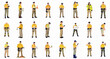 © Sabiqul - Collection of essential public safety personnel vector illustrations, including officers, rangers, and security staff performing various job functions.