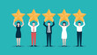 © muhammad - business team holding golden stars above heads celebrating success achievement and excellence flat vector illustration