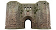 © Roxana - Medieval stone gatehouse isolated PNG on transparent background, ancient castle entrance with archway and weathered stonework, historical architecture