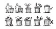 © Bogdan - A collection of hand-drawn illustrations showing correct waste disposal practices and the dangers of bad practices. Can be used for education, guides or environmental topics.