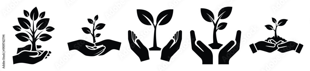 National Arbor Day sapling care vector icon set. Arbor Day creative ...