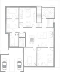 Naklejka na meble Modern house floor plan vector illustration featuring multiple bedroom layout spacious living area two car garage and detailed architectural residential home building design.