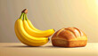 © Fawitra - Still life of ripe yellow bananas and a fresh golden loaf of bread, representing wholesome and simple staple foods for a healthy diet and lifestyle