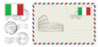 © sanchesnet1 - Blank post card with rubber stamp. Mockup realistic post card and postage stamp with Italy flag.