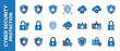 © Joy - Comprehensive Cyber Security Protection Icon Set with Blue Flat Vector Graphics for Data Privacy, Network Safety, Cloud Security, Firewall, Fingerprint Biometrics, Padlock, Shield, and Encryption