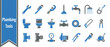© Md Sabbir - Professional plumbing tool icon set for repair and maintenance services, featuring wrenches, faucets, toilets, sinks, pipes, and specialized equipment in a clean blue and gray flat vector design.